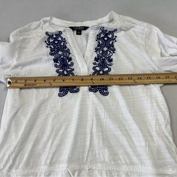 Lauren Ralph Lauren Womens V-Neck Tunic Embroidered Cotton 3/4 Sleeve White Sz S - Picture 8 of 9